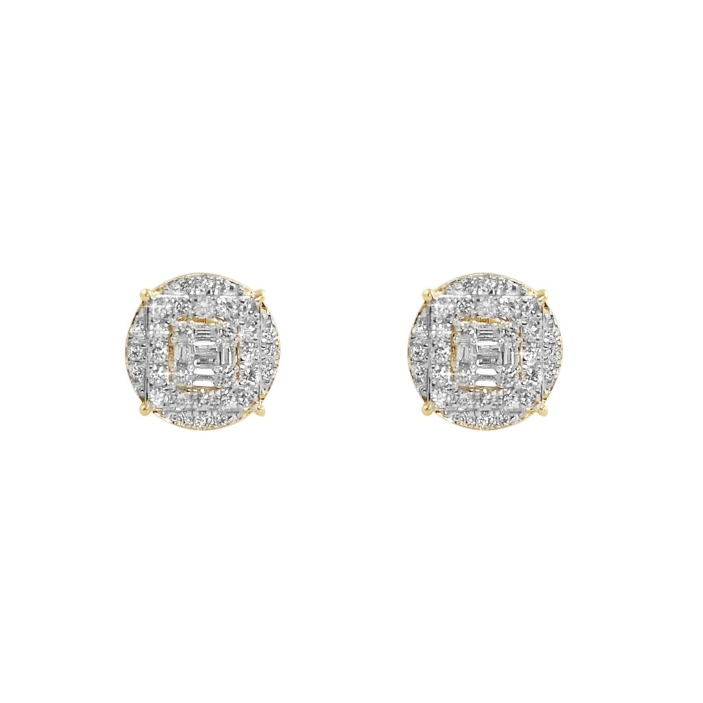 Large Baguette in Circle Diamond Earrings 1.10cttw 10K Yellow Gold HipHopBling