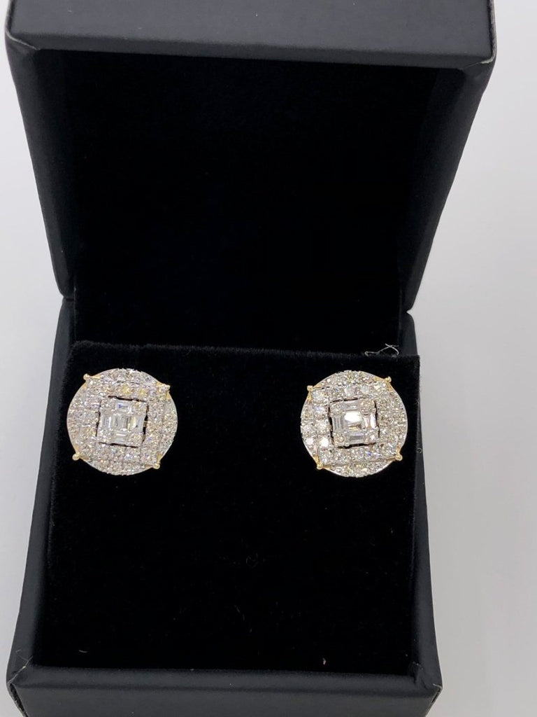 Large Baguette in Circle Diamond Earrings 1.10cttw 10K Yellow Gold HipHopBling