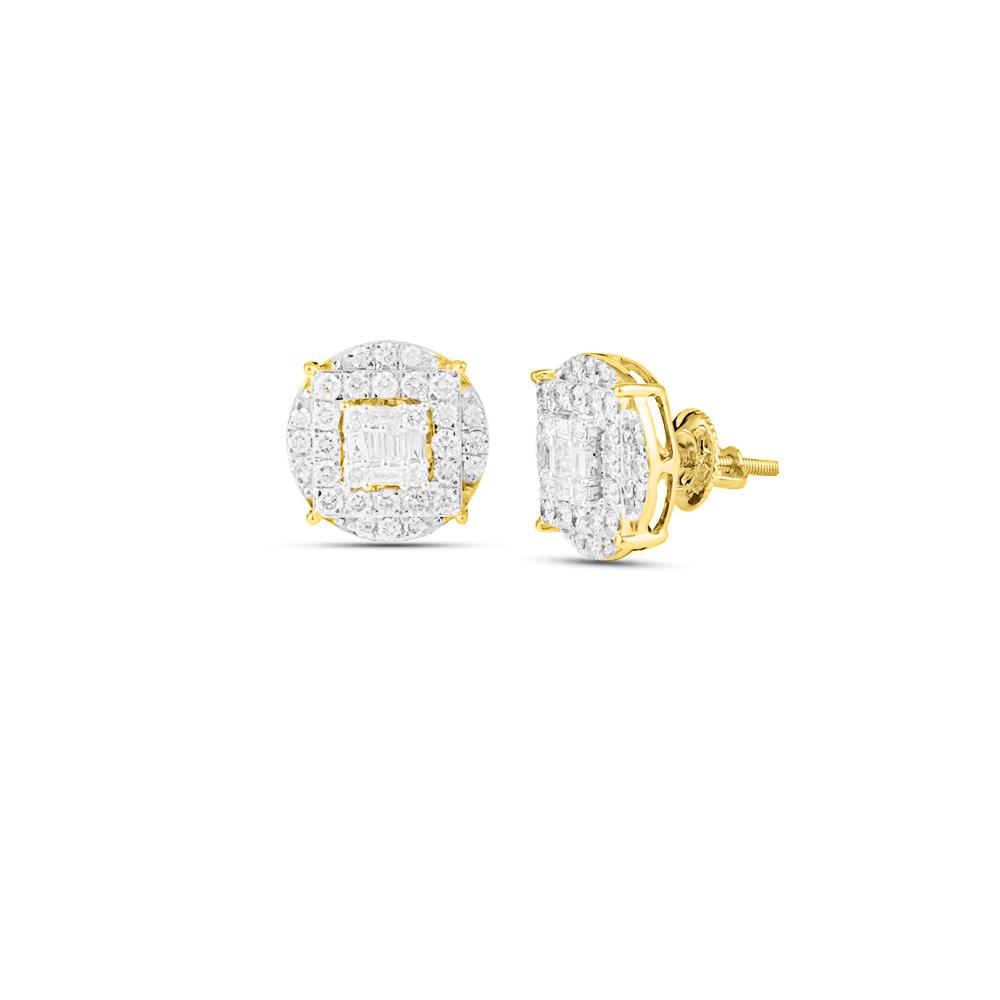 Large Baguette in Circle Diamond Earrings 1.10cttw 10K Yellow Gold HipHopBling