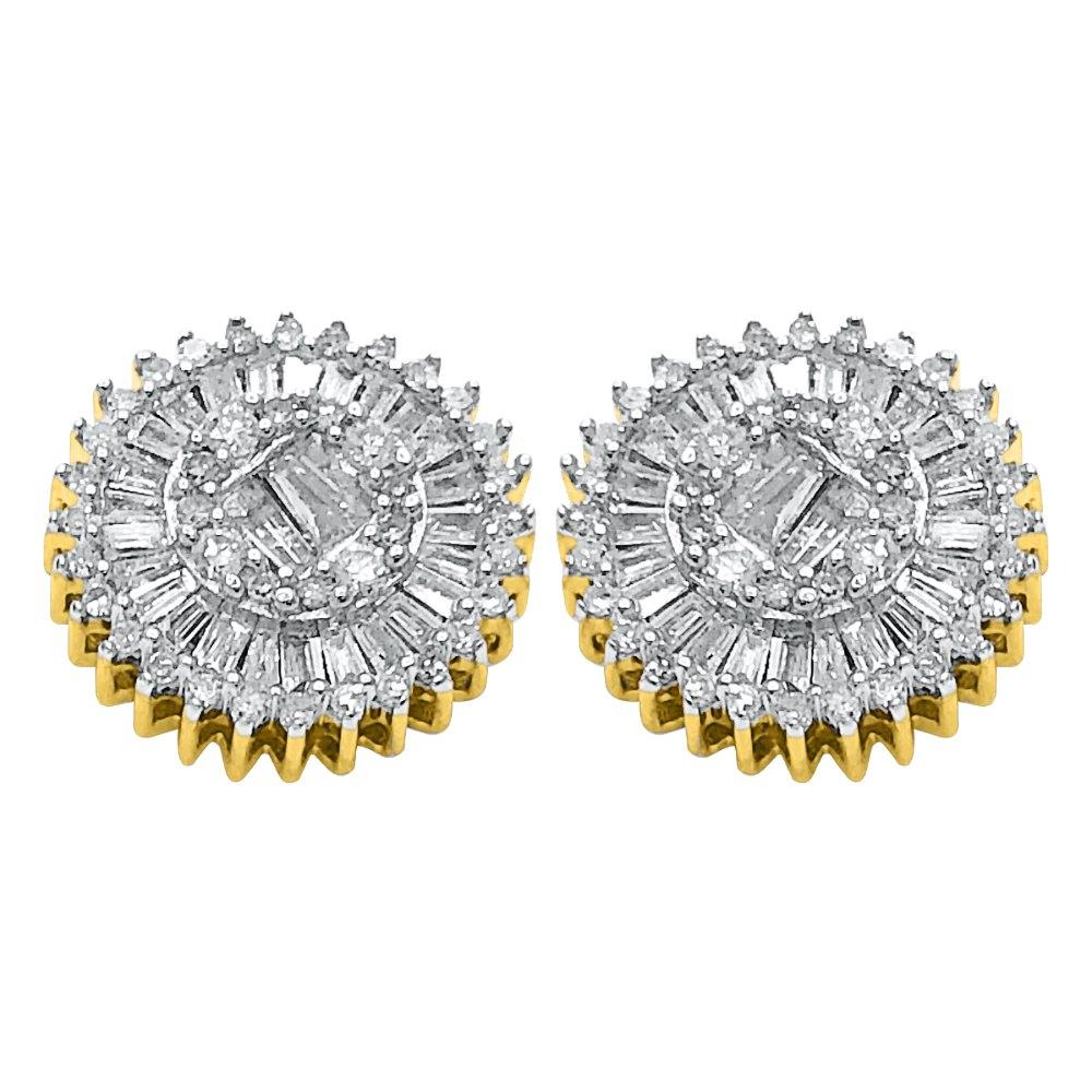 Large Baguette Sunburst Diamond Earrings .78cttw 10K Yellow Gold HipHopBling