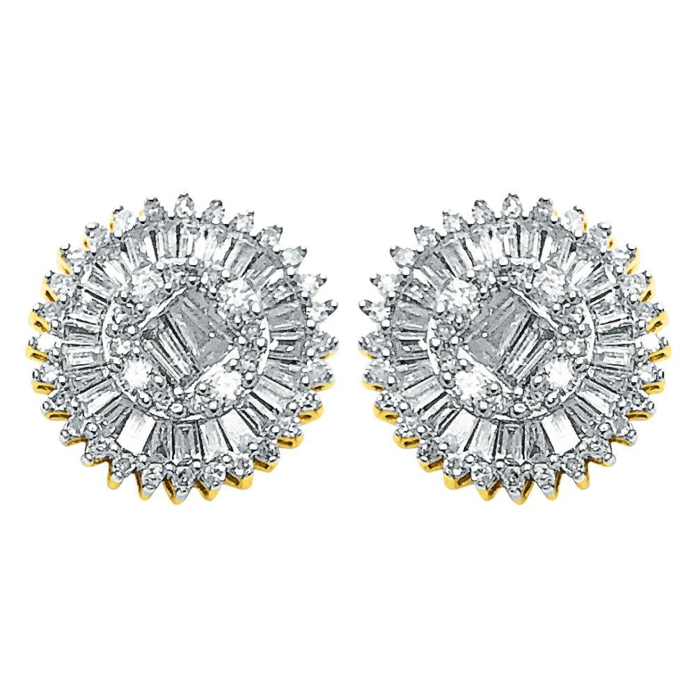 Large Baguette Sunburst Diamond Earrings .78cttw 10K Yellow Gold HipHopBling