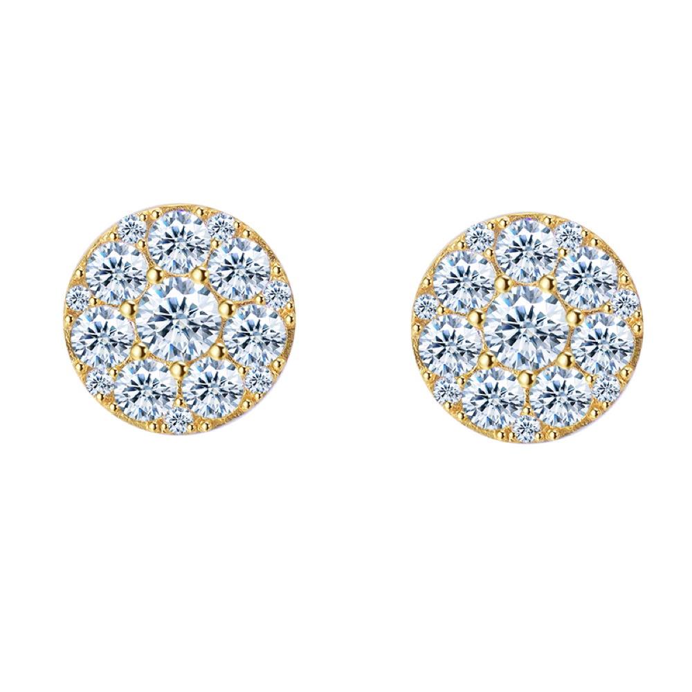 Large Circle Cluster VVS Moissanite Earrings .925 Sterling Silver Yellow Gold HipHopBling