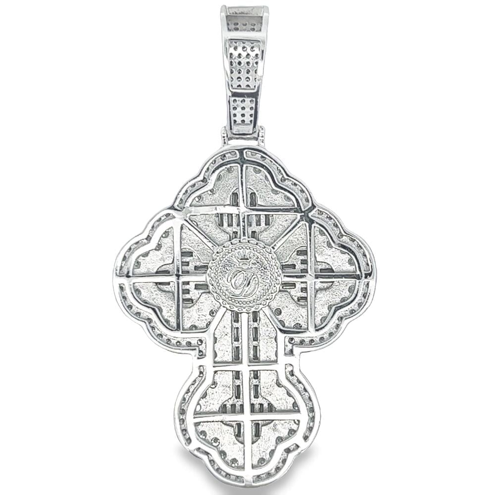 Large Clover Cross Baguette VVS Moissanite Pendant 4.86cttw .925 Sterling Silver HipHopBling