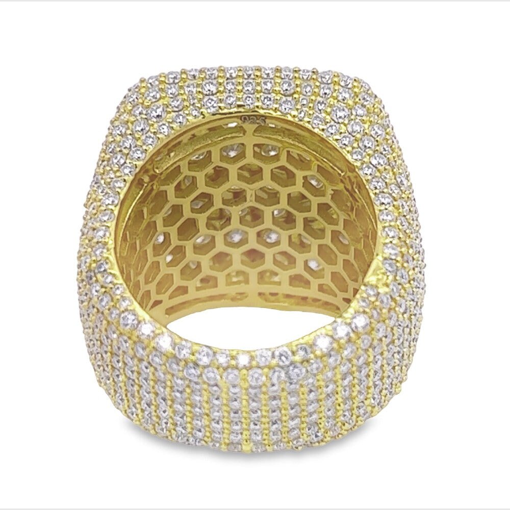 Large Cushion Iced Out VVS Moissanite Ring .925 Sterling Silver Yellow Gold 7 HipHopBling
