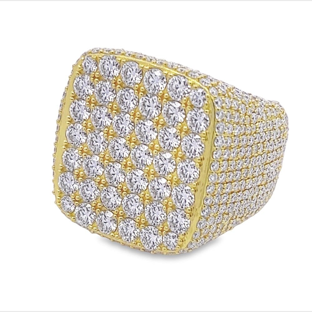 Large Cushion Iced Out VVS Moissanite Ring .925 Sterling Silver Yellow Gold 7 HipHopBling