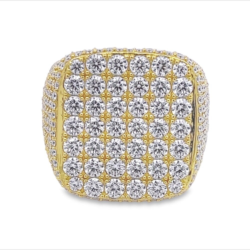 Large Cushion Iced Out VVS Moissanite Ring .925 Sterling Silver Yellow Gold 7 HipHopBling