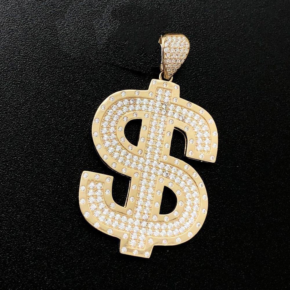 Large Dollar Sign CZ 10K Yellow Gold Pendant HipHopBling
