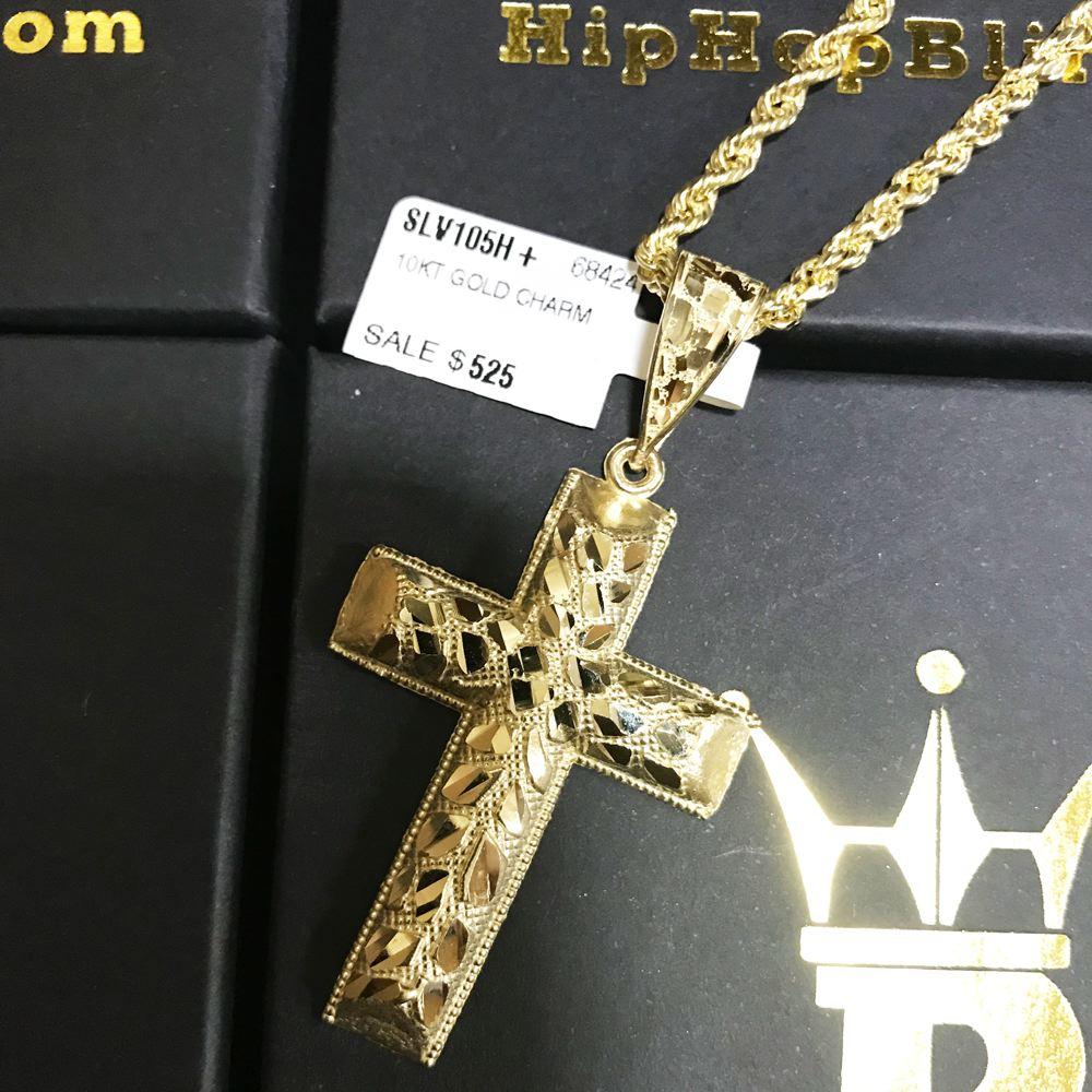 Large Domed Nugget Cross DC Pendant in 10K Yellow Gold HipHopBling