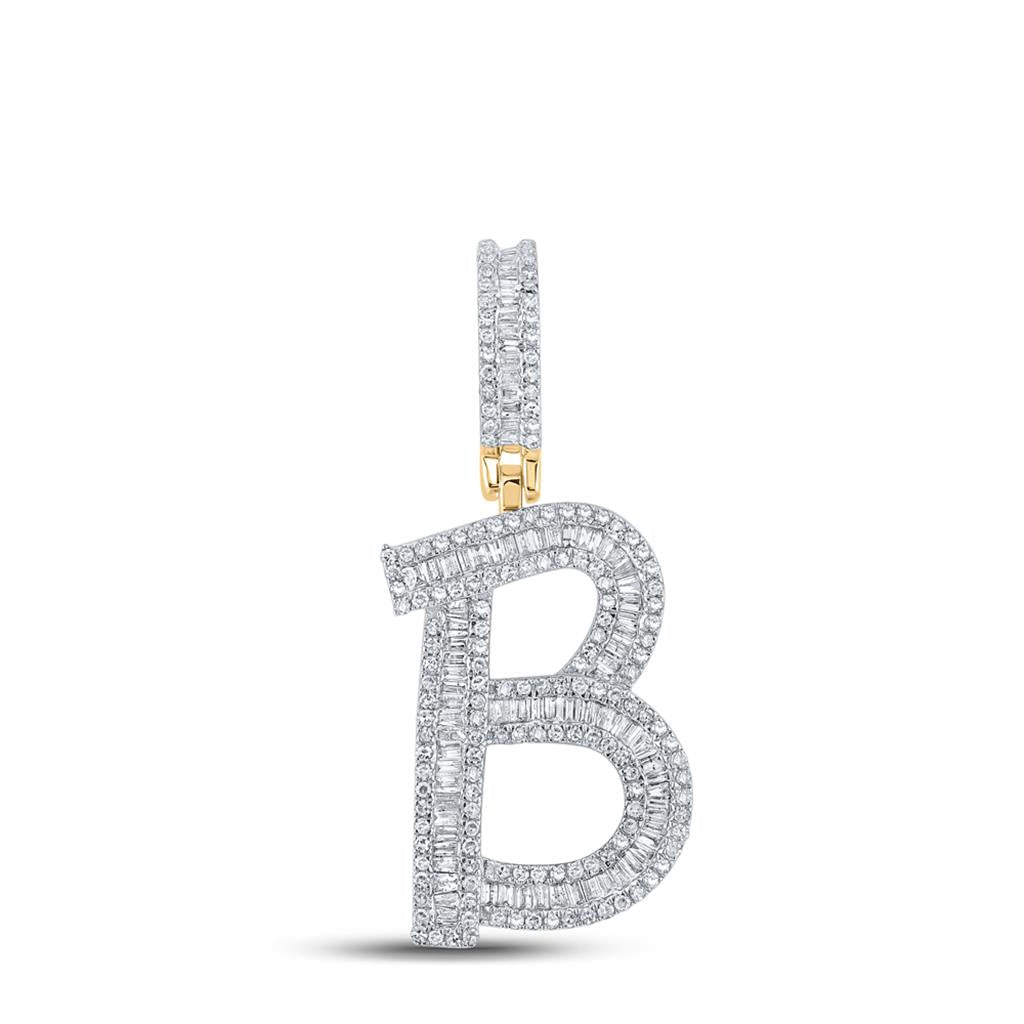Large Initial Letter Baguette Diamond Pendant 10K Yellow Gold A-Z B HipHopBling