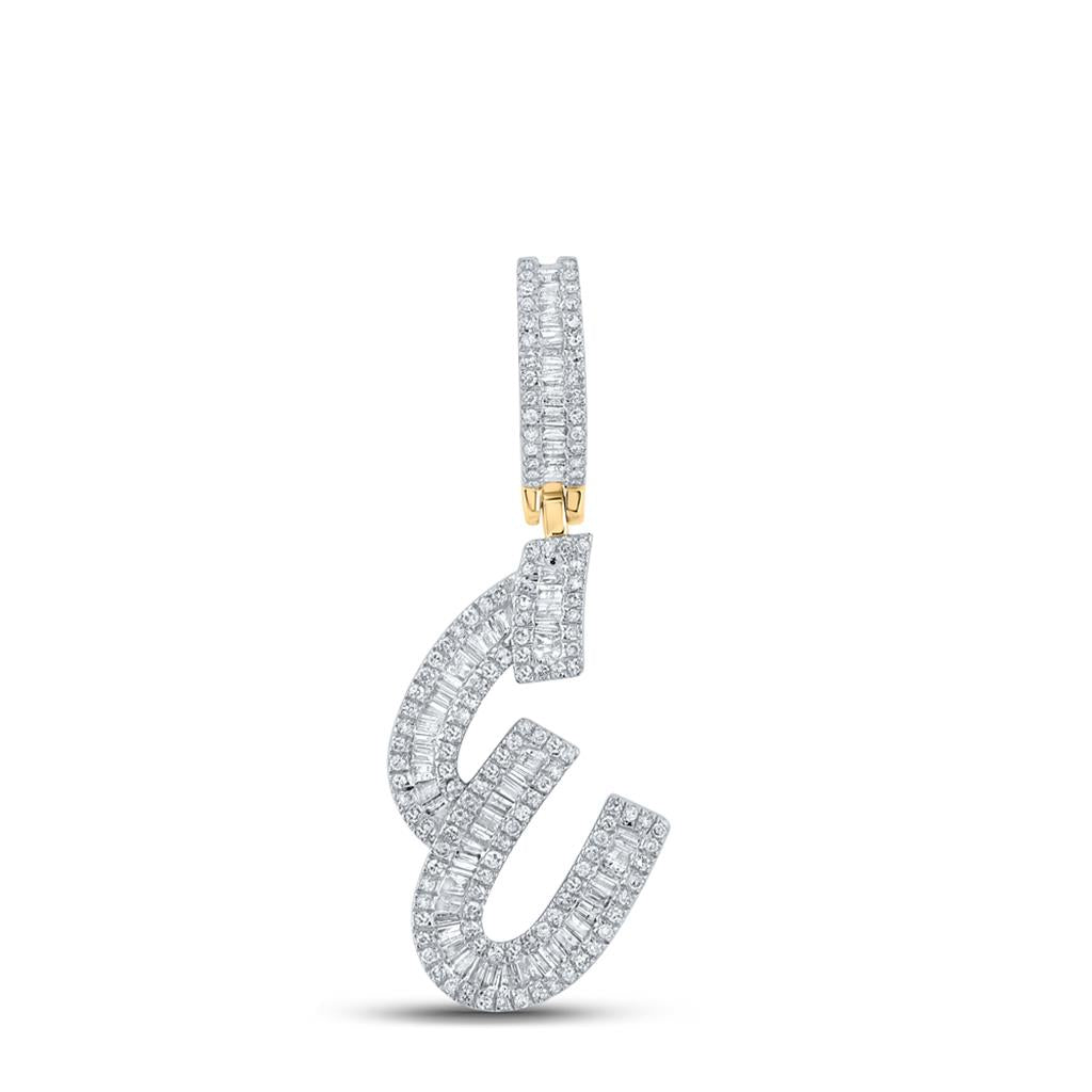 Large Initial Letter Baguette Diamond Pendant 10K Yellow Gold A-Z E HipHopBling