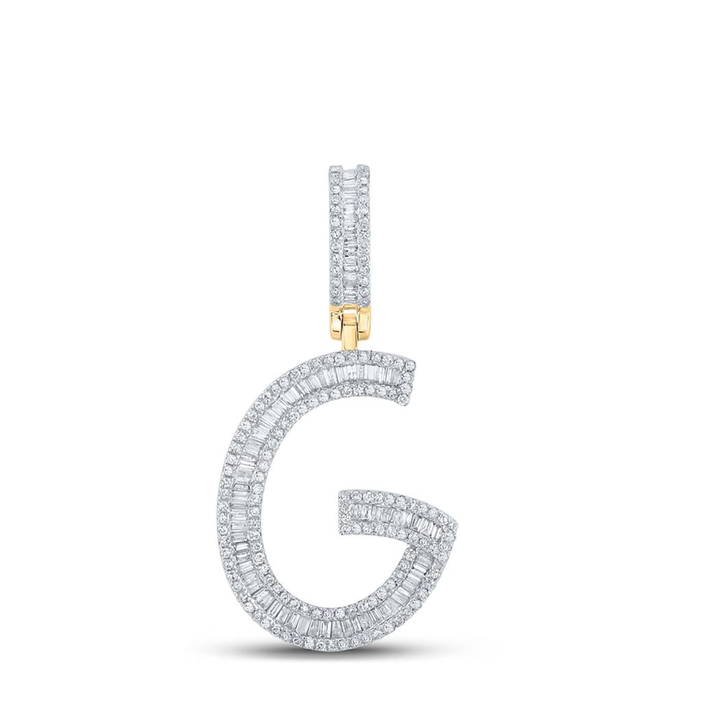 Large Initial Letter Baguette Diamond Pendant 10K Yellow Gold A-Z G HipHopBling