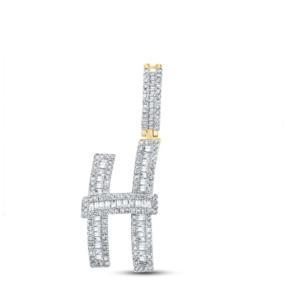 Large Initial Letter Baguette Diamond Pendant 10K Yellow Gold A - Z H HipHopBling