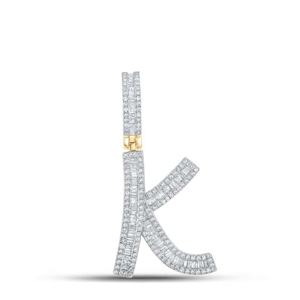 Large Initial Letter Baguette Diamond Pendant 10K Yellow Gold A - Z K HipHopBling