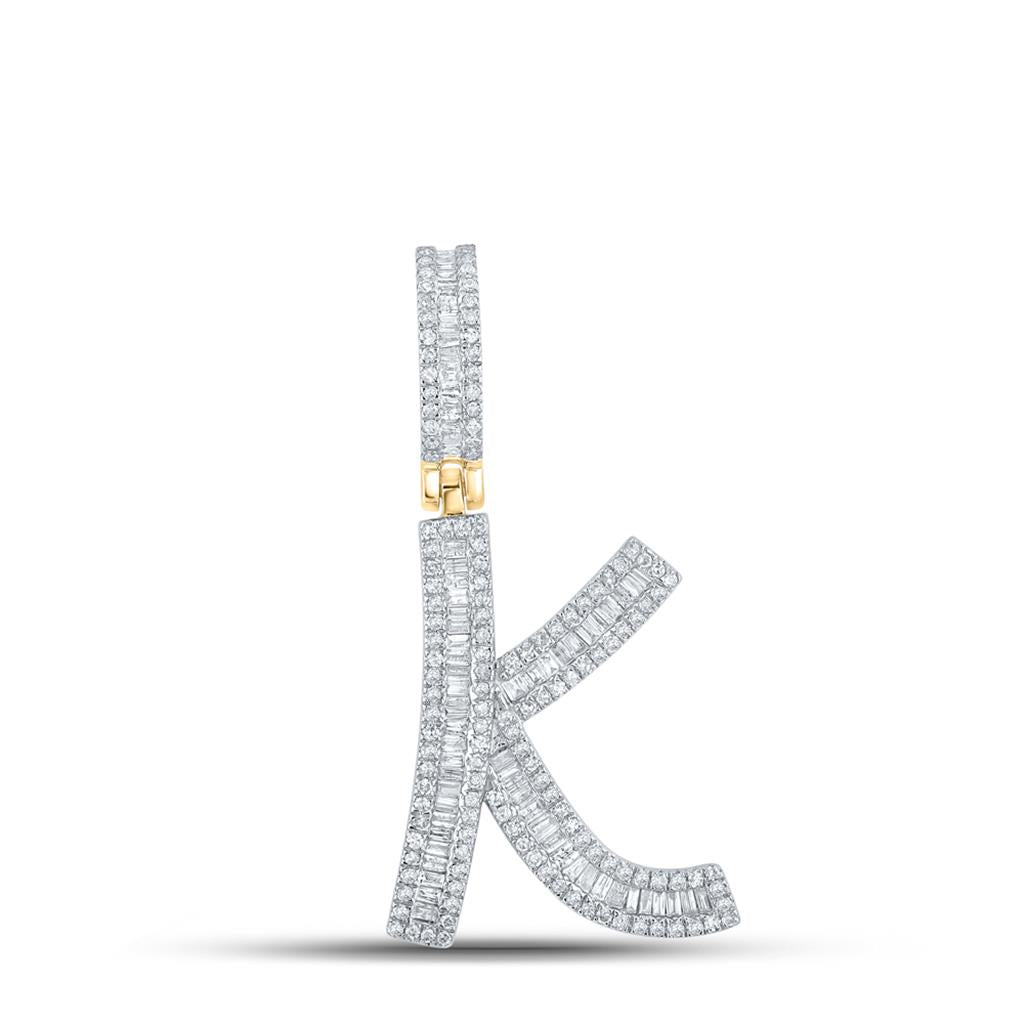 Large Initial Letter Baguette Diamond Pendant 10K Yellow Gold A-Z K HipHopBling