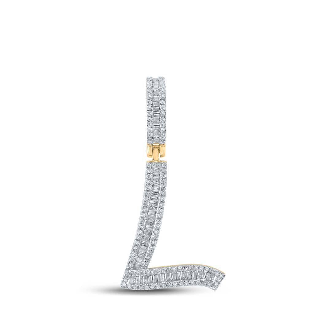 Large Initial Letter Baguette Diamond Pendant 10K Yellow Gold A-Z L HipHopBling