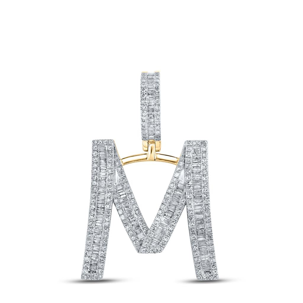 Large Initial Letter Baguette Diamond Pendant 10K Yellow Gold A - Z M HipHopBling