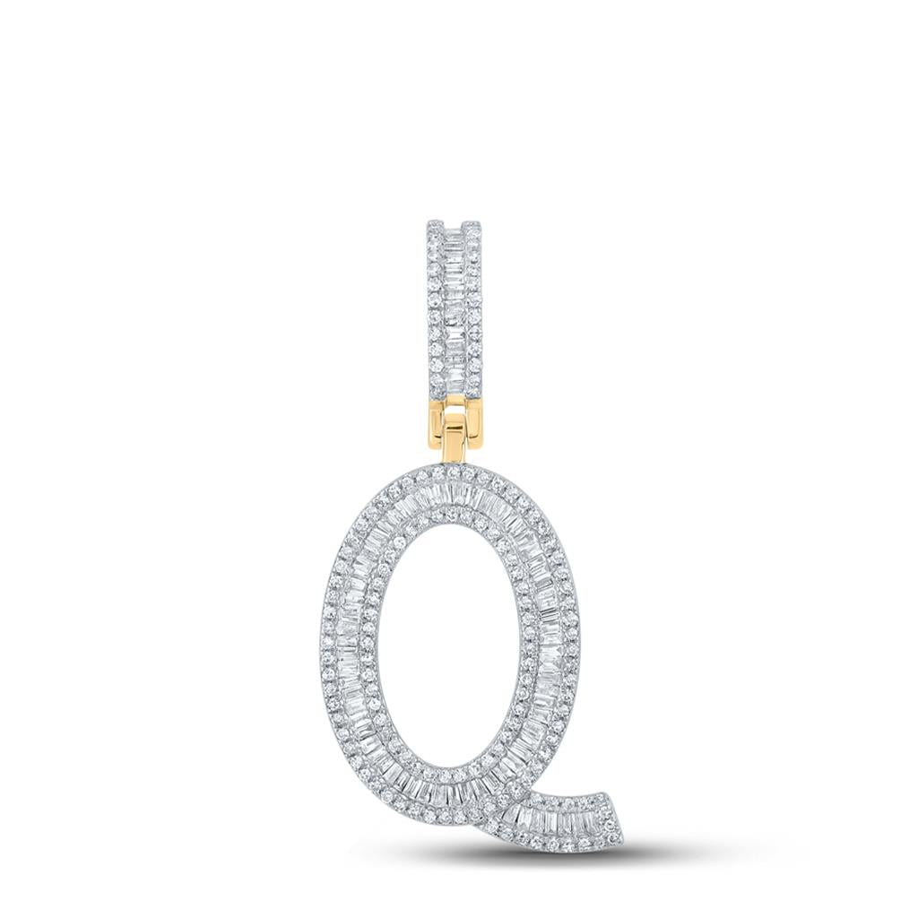 Large Initial Letter Baguette Diamond Pendant 10K Yellow Gold A-Z Q HipHopBling