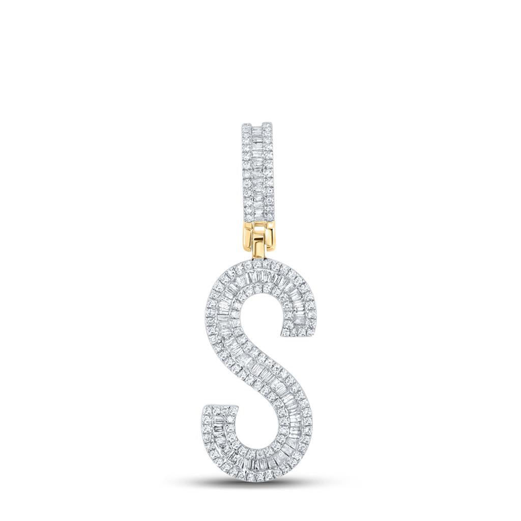Large Initial Letter Baguette Diamond Pendant 10K Yellow Gold A - Z S HipHopBling