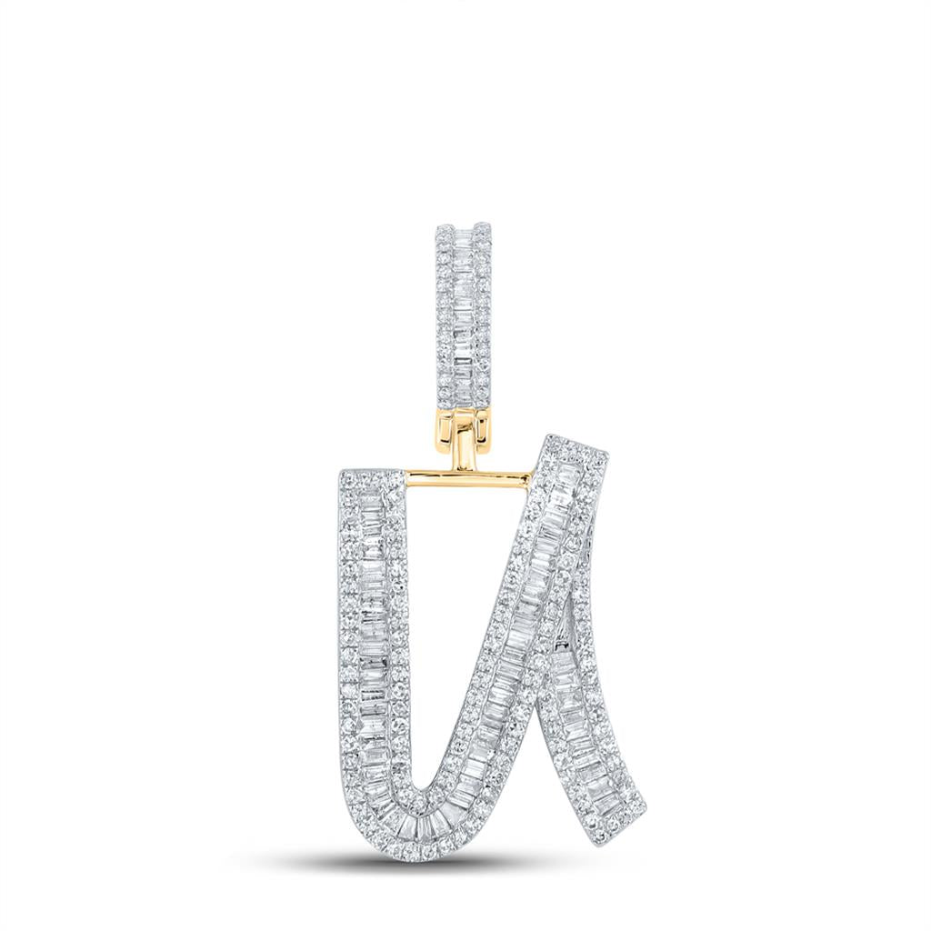 Large Initial Letter Baguette Diamond Pendant 10K Yellow Gold A - Z U HipHopBling
