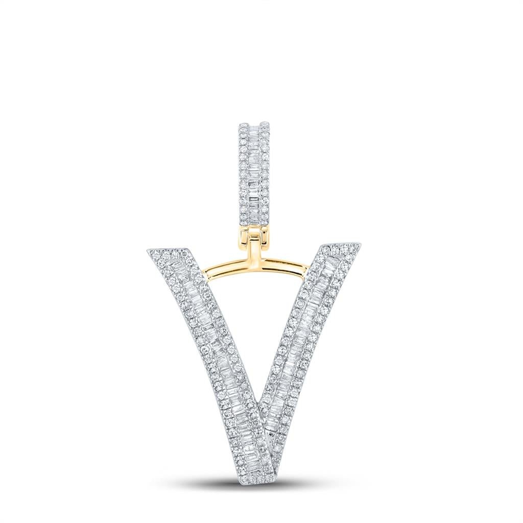 Large Initial Letter Baguette Diamond Pendant 10K Yellow Gold A - Z V HipHopBling