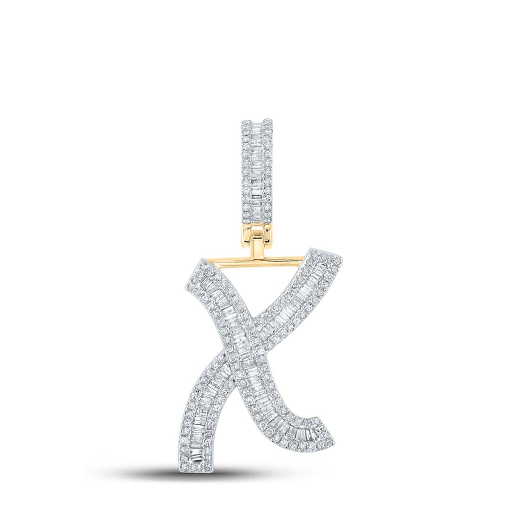 Large Initial Letter Baguette Diamond Pendant 10K Yellow Gold A - Z X HipHopBling