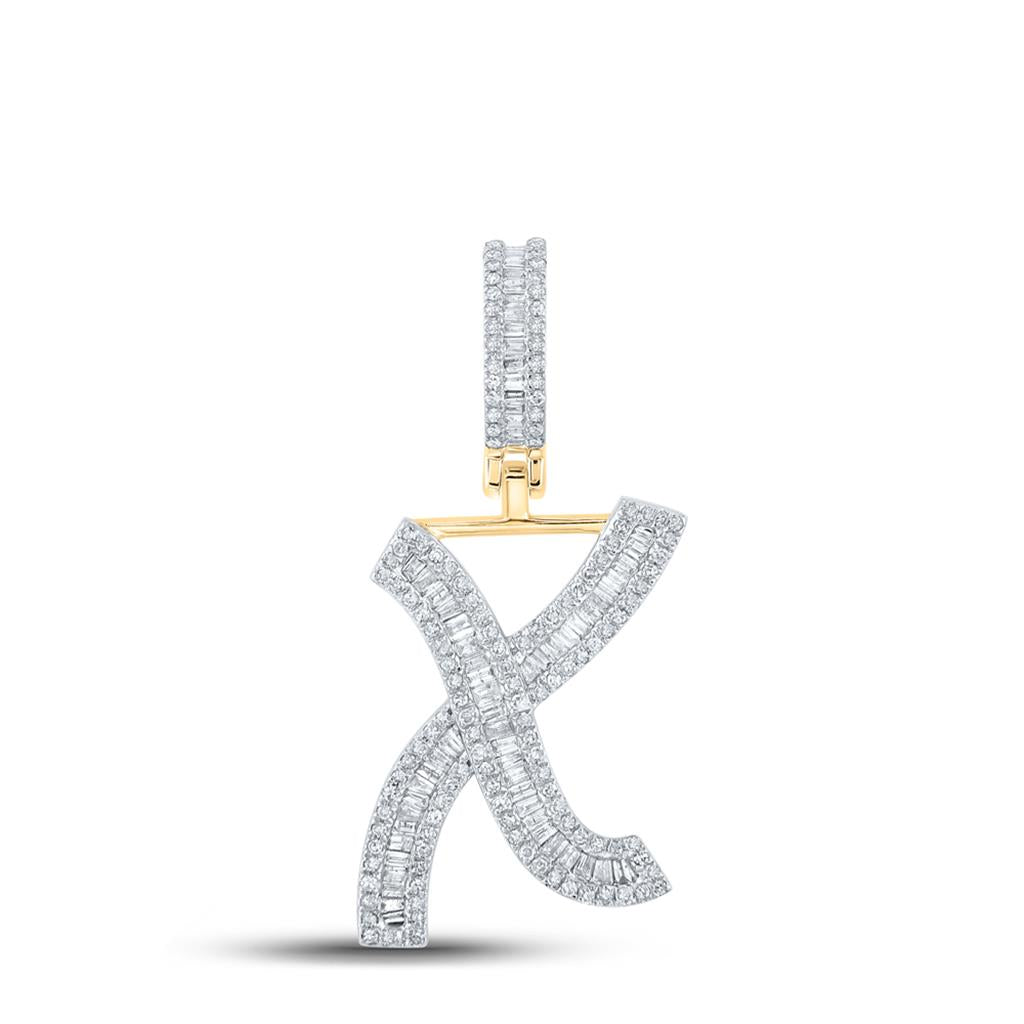 Large Initial Letter Baguette Diamond Pendant 10K Yellow Gold A-Z X HipHopBling