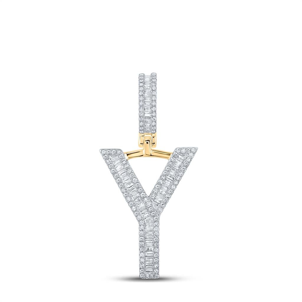 Large Initial Letter Baguette Diamond Pendant 10K Yellow Gold A - Z Y HipHopBling