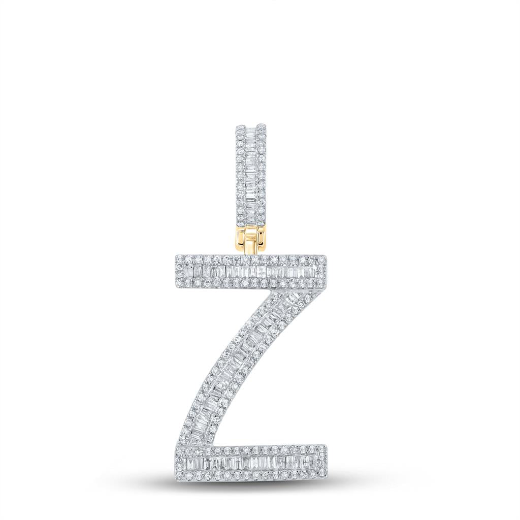 Large Initial Letter Baguette Diamond Pendant 10K Yellow Gold A-Z Z HipHopBling