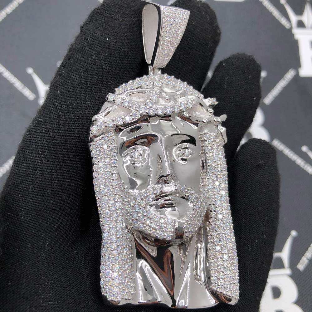 Large Jesus VVS 7.50cttw Moissanite Pendant .925 Sterling Silver HipHopBling