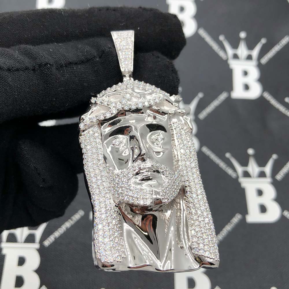 Large Jesus VVS 7.50cttw Moissanite Pendant .925 Sterling Silver HipHopBling