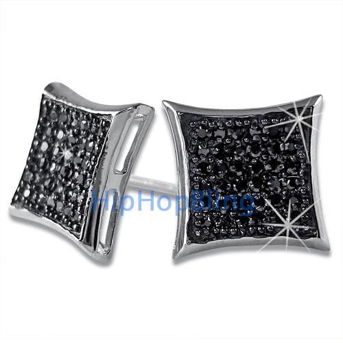 Large Kite Black CZ Micro Pave Earrings .925 Silver HipHopBling