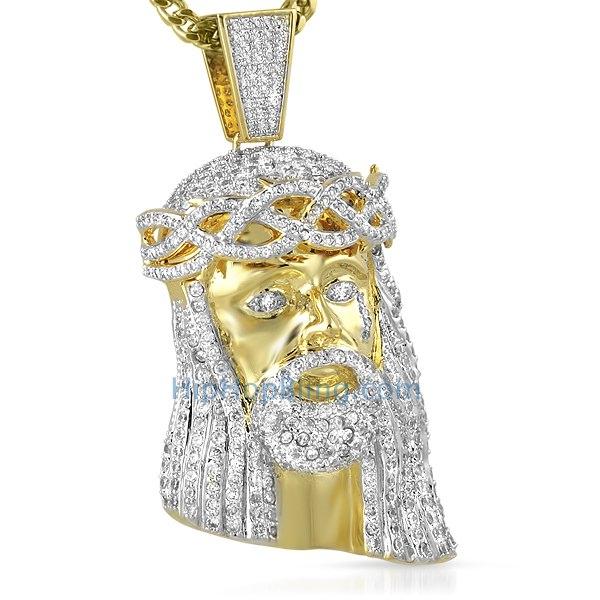 Large Pave CZ Gold Jesus Piece Pendant HipHopBling