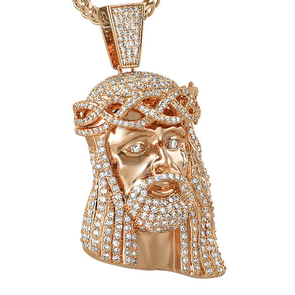 Large Pave CZ Rose Gold Jesus Piece Pendant HipHopBling