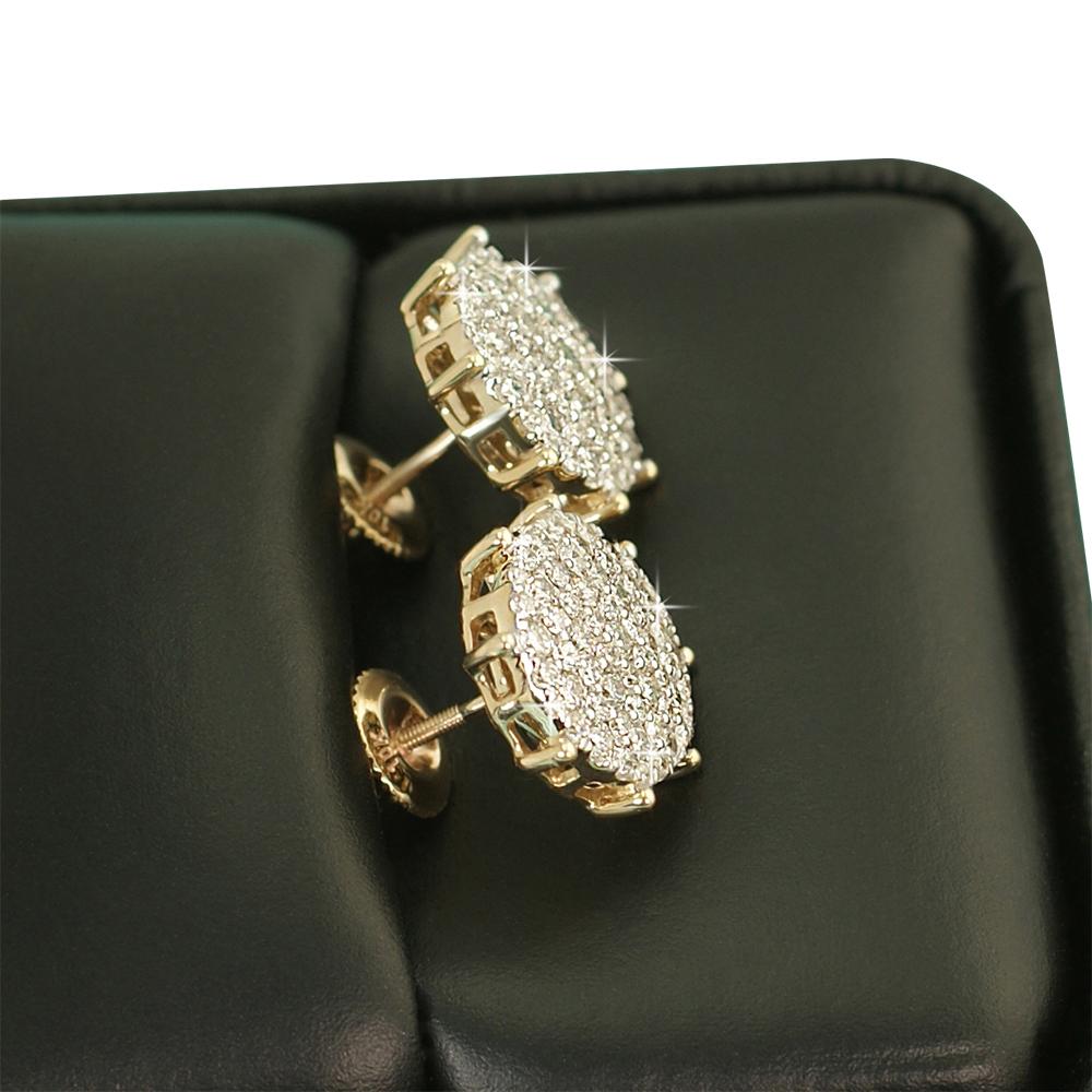 Large Pave Stud Diamond Earrings 1.25cttw 10K Yellow Gold HipHopBling
