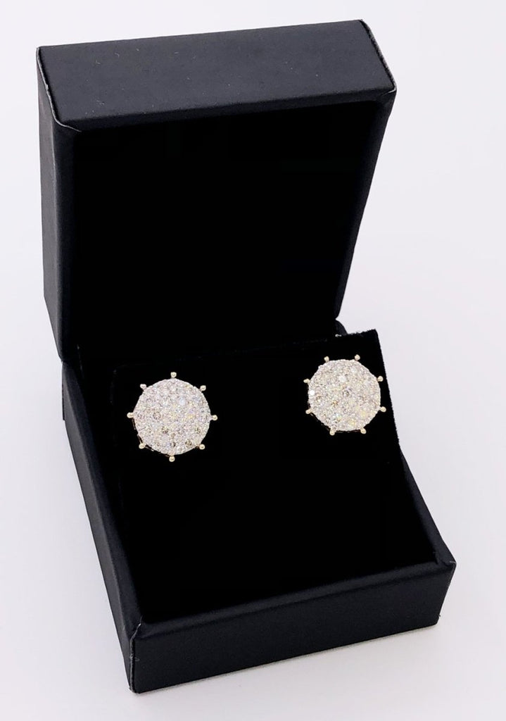 Large Pave Stud Diamond Earrings 1.25cttw 10K Yellow Gold HipHopBling