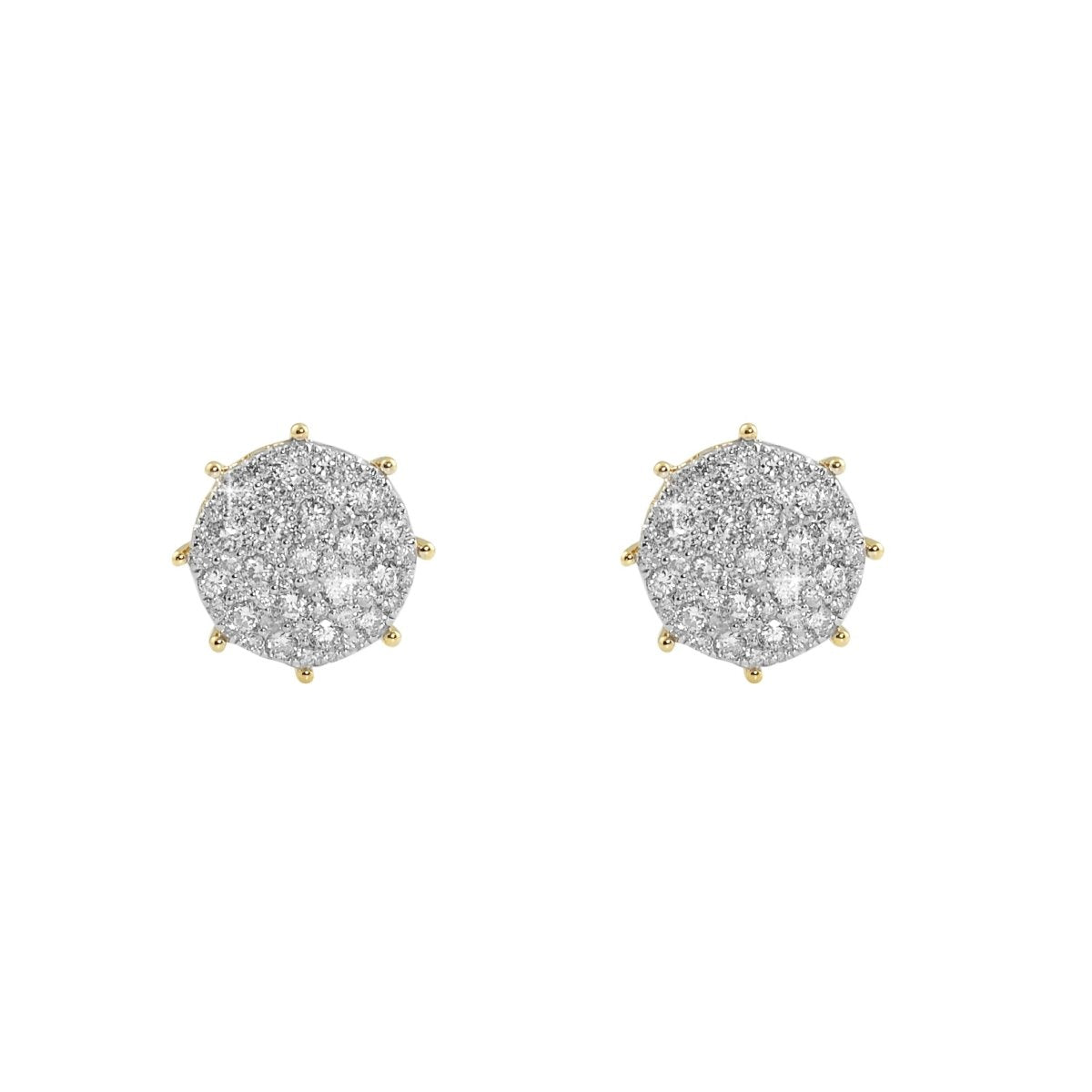 Large Pave Stud Diamond Earrings 1.25cttw 10K Yellow Gold HipHopBling