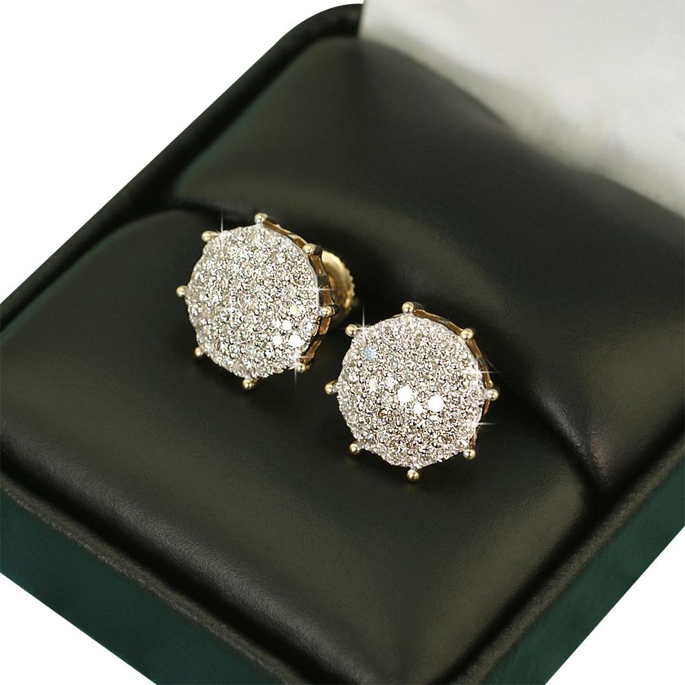 Large Pave Stud Diamond Earrings 1.25cttw 10K Yellow Gold HipHopBling