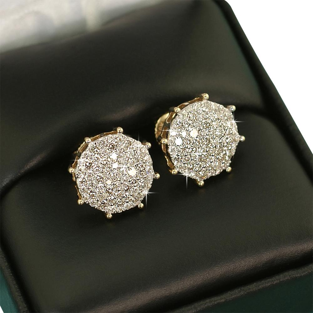 Large Pave Stud Diamond Earrings 1.25cttw 10K Yellow Gold HipHopBling