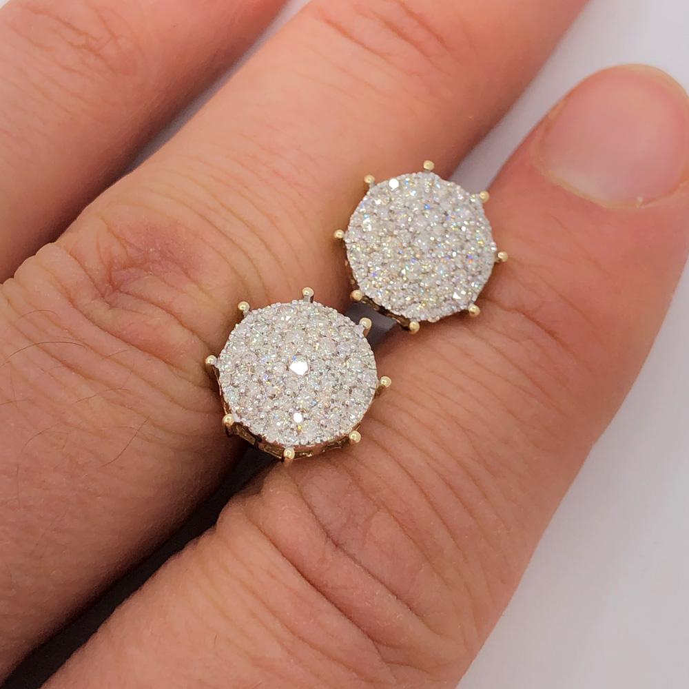 Large Pave Stud Diamond Earrings 1.25cttw 10K Yellow Gold HipHopBling