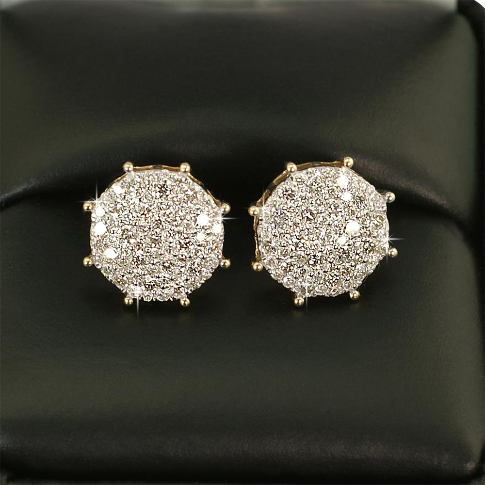 Large Pave Stud Diamond Earrings 1.25cttw 10K Yellow Gold HipHopBling