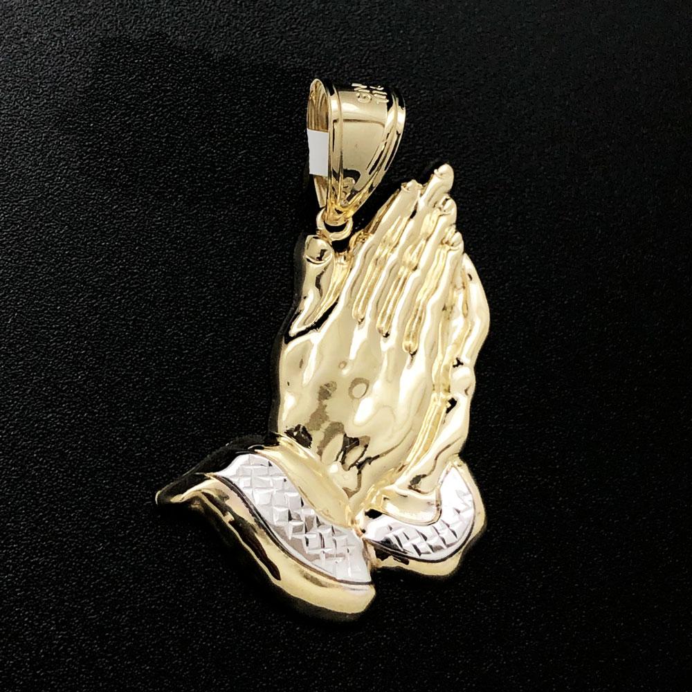 Large Praying Hands Lightweight Pendant 10K Yellow Gold Pendant HipHopBling