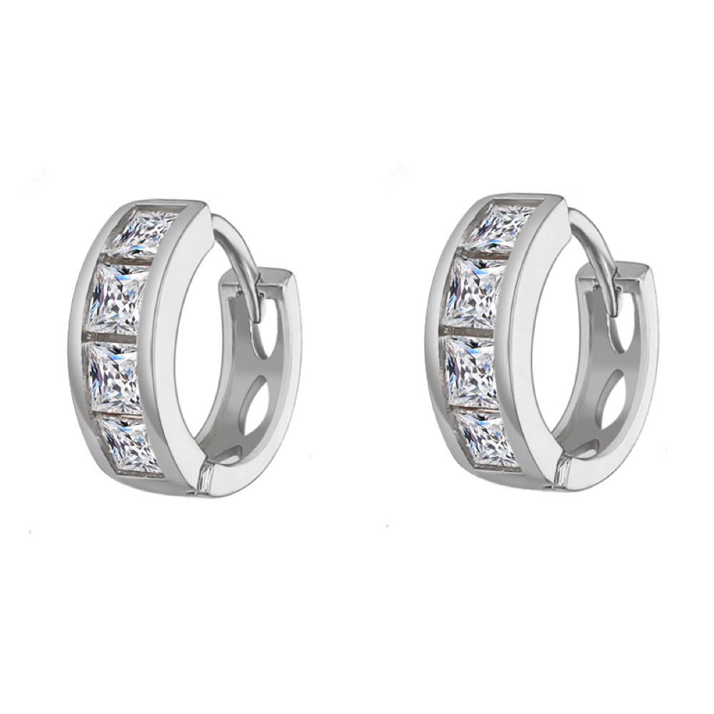 Large Princess Cut CZ Huggie Hoop Iced Out Earrings .925 Silver White Gold HipHopBling