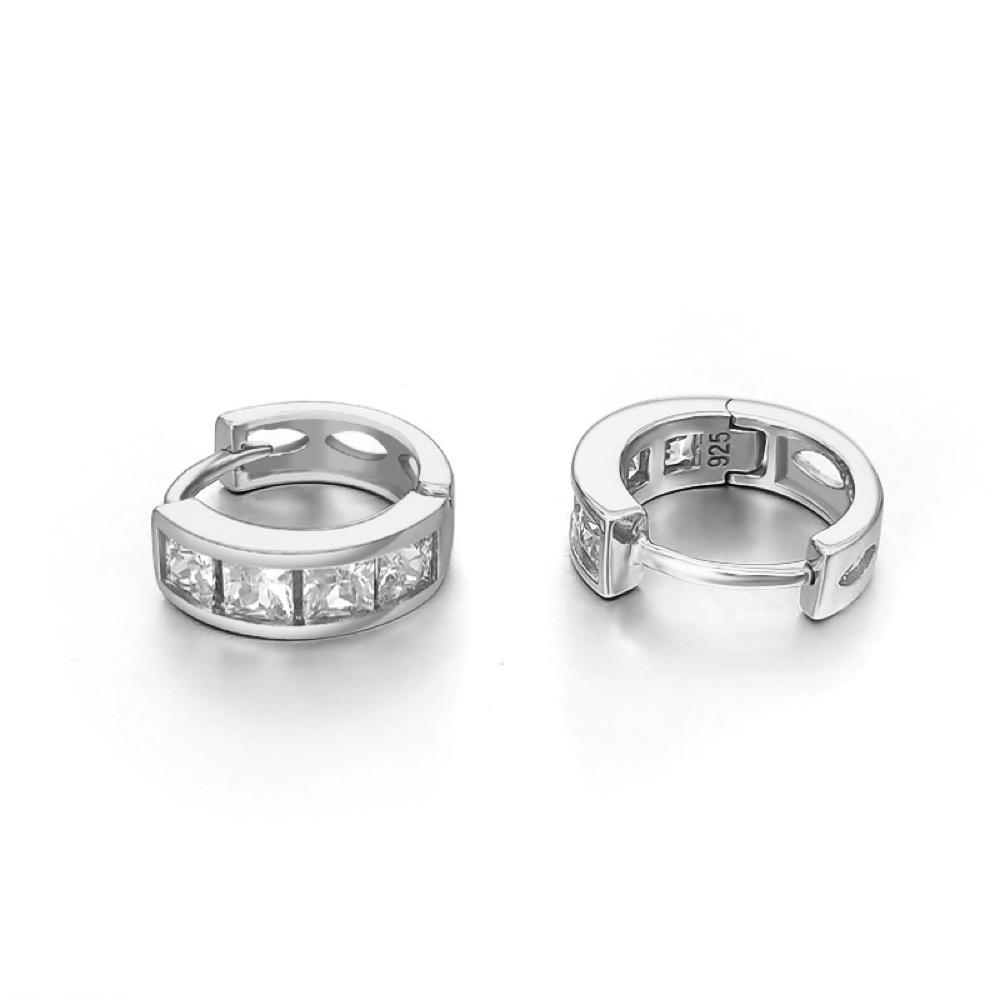 Large Princess Cut CZ Huggie Hoop Iced Out Earrings .925 Silver White Gold HipHopBling