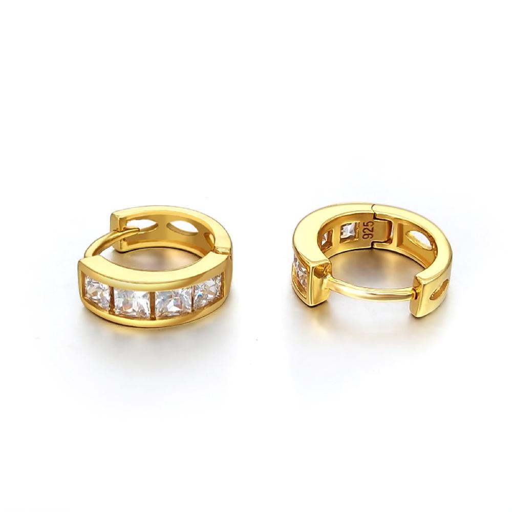 Large Princess Cut CZ Huggie Hoop Iced Out Earrings .925 Silver White Gold HipHopBling