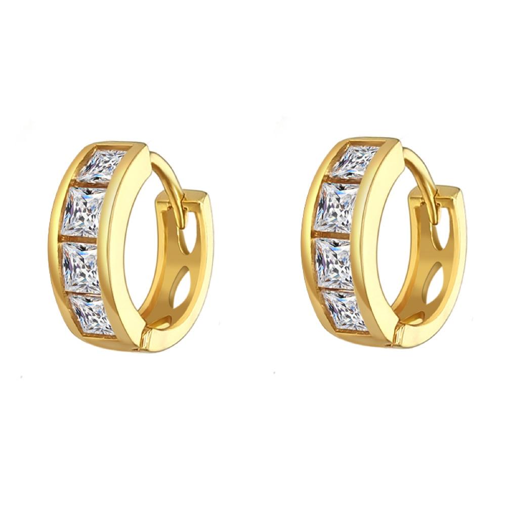 Large Princess Cut CZ Huggie Hoop Iced Out Earrings .925 Silver Yellow Gold HipHopBling