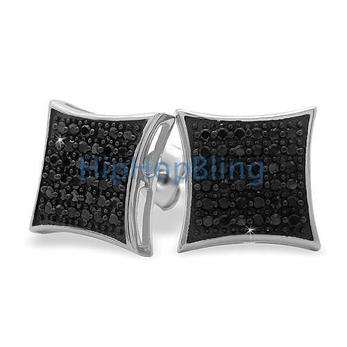 Large Puffed Kite Black CZ Micro Pave Earrings .925 Silver HipHopBling