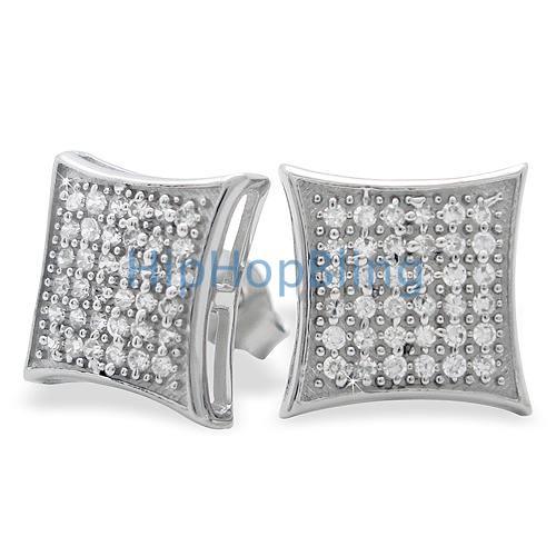 Large Puffed Kite CZ Micro Pave Bling Earrings .925 Silver HipHopBling