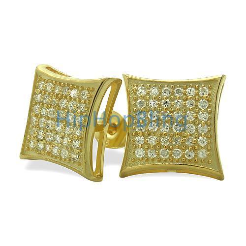 Large Puffed Kite Gold Vermeil CZ Micro Pave Earrings HipHopBling