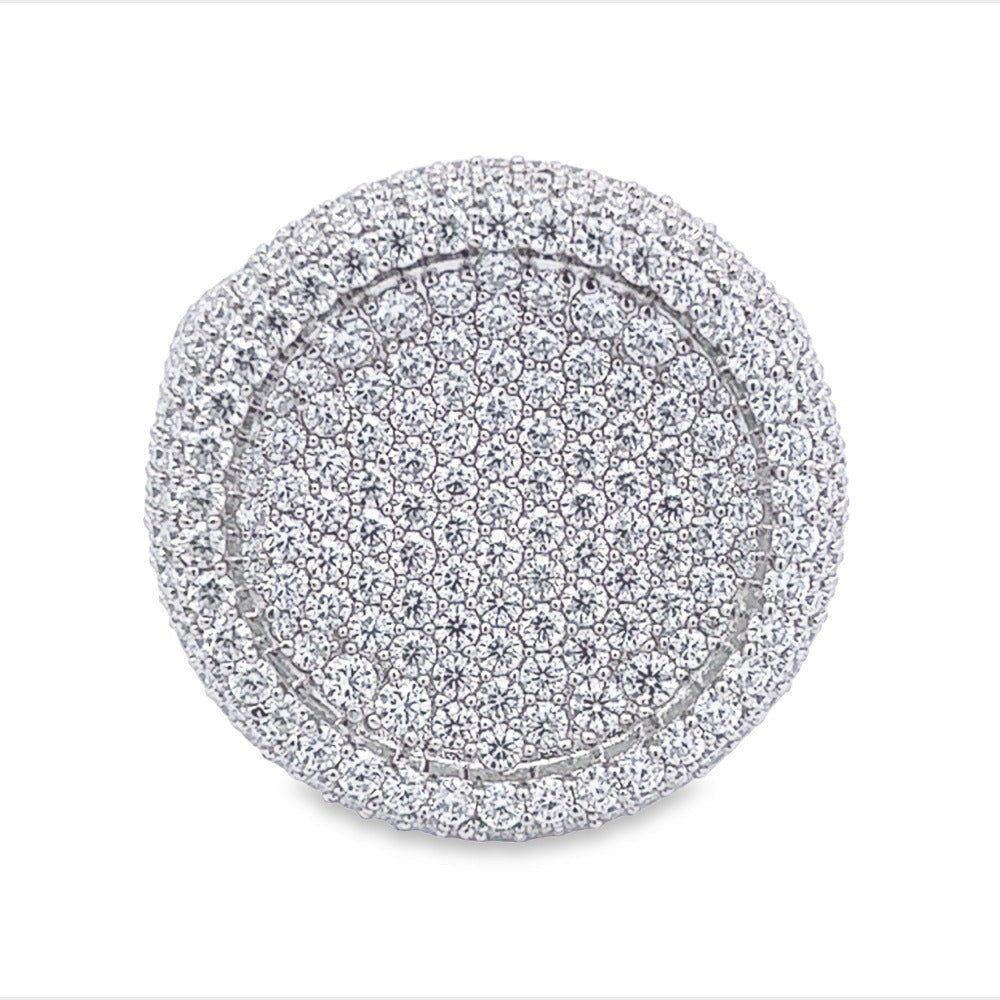 Large Round Pave Iced Out VVS Moissanite Ring .925 Sterling Silver White Gold 7 HipHopBling