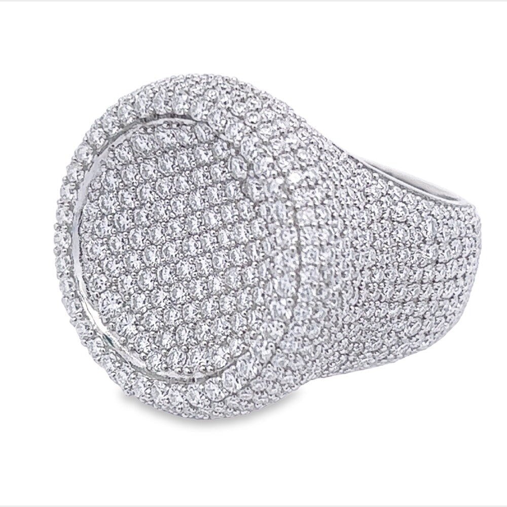 Large Round Pave Iced Out VVS Moissanite Ring .925 Sterling Silver White Gold 7 HipHopBling